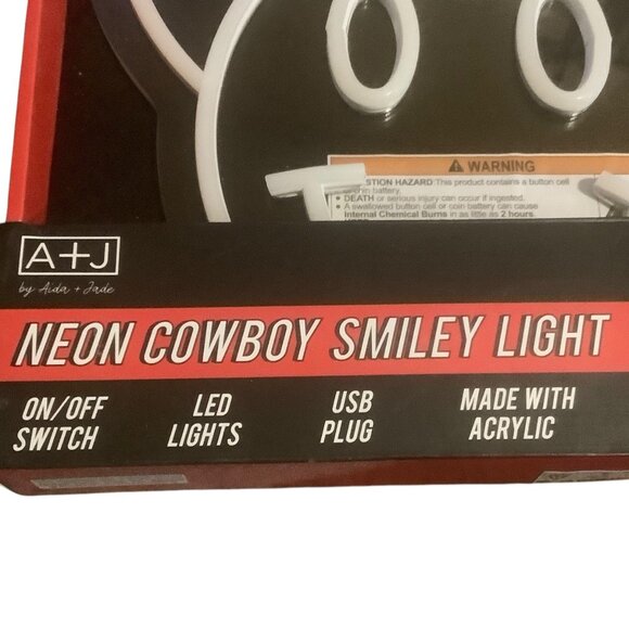 Smiling Neon Cowboy Smiley Light LED Lights USB Plug On/Off Switch 13" X 12” - Picture 3 of 8